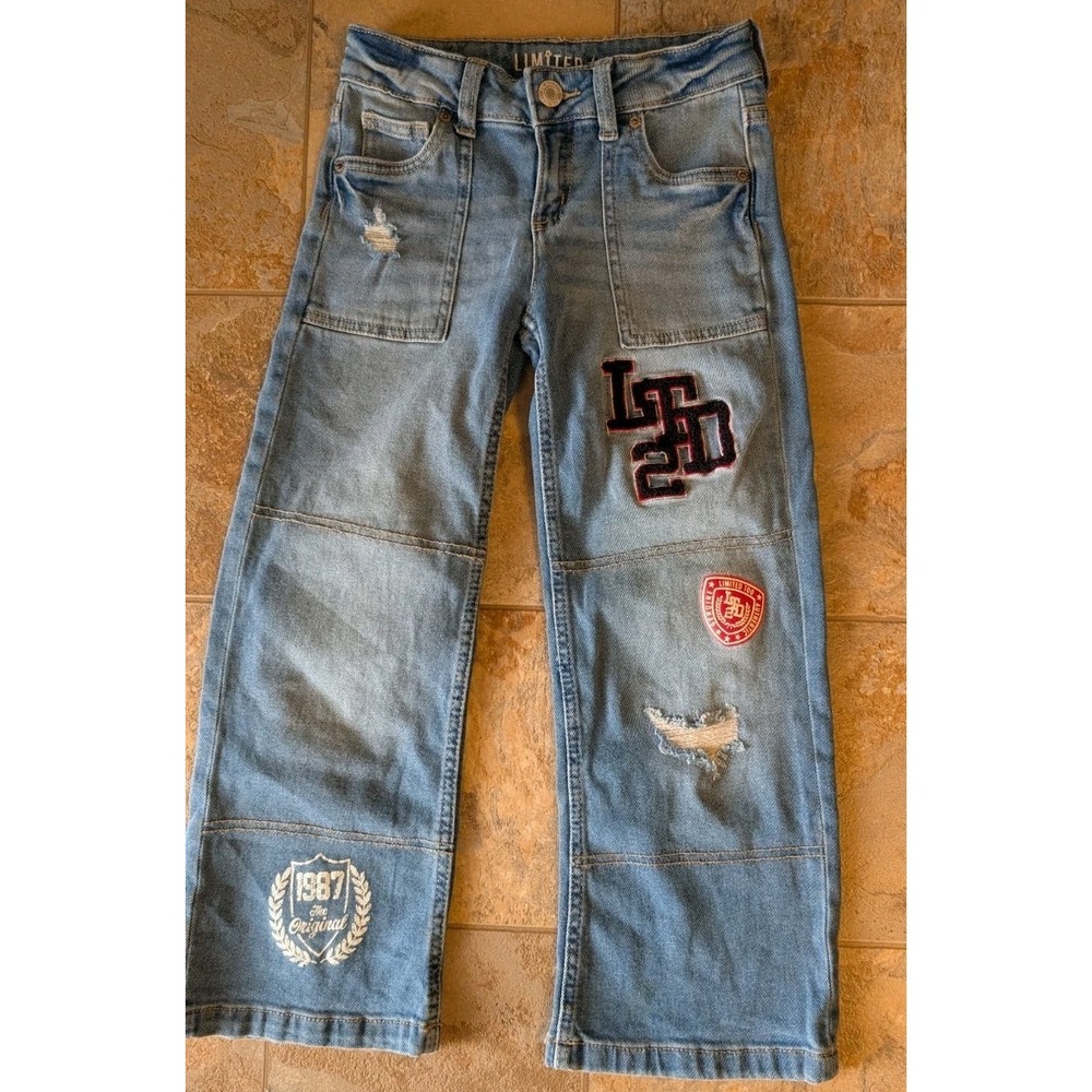 Limited Too Vintage Girls Size 7 Bell Bottom Wide Legged  Jeans Patchs Pockets